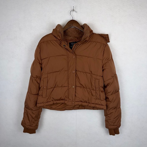 Aeropostale Jackets & Blazers - Aeropostale Remixed Down Puffer Jacket Womens Medium Brown Sherpa Crop Gorpcore